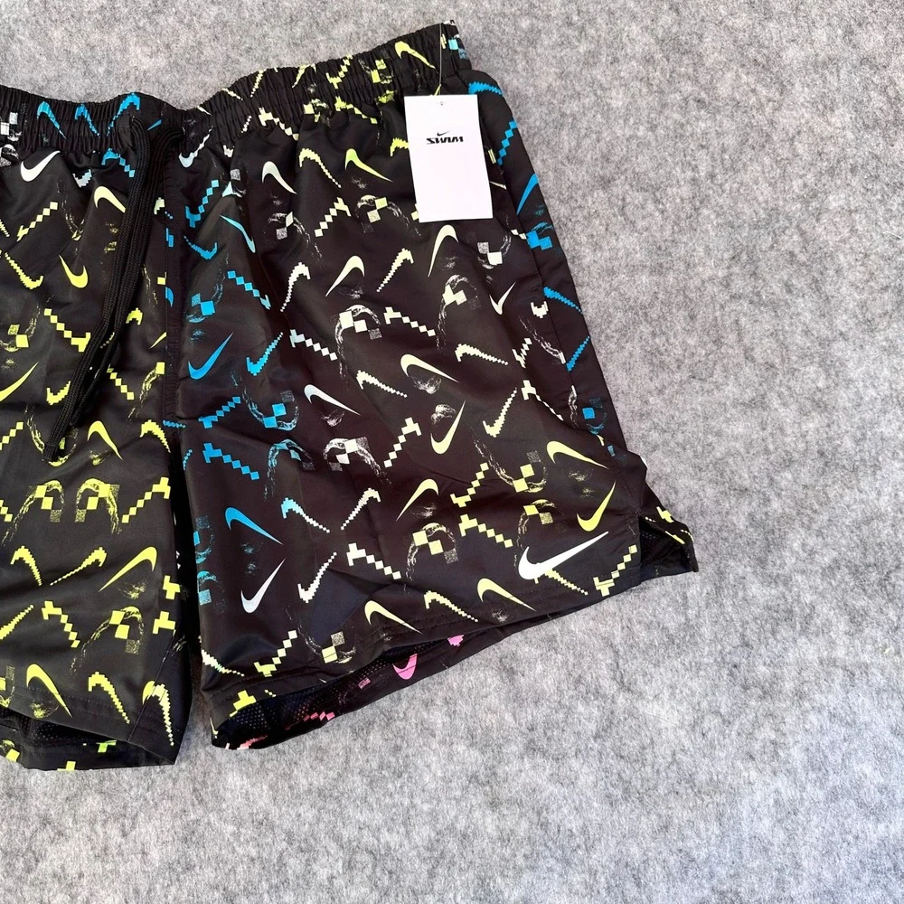 Nike Mens XL Black Pixelated Swoosh Swim Volley Shorts NESSD516-001 NWT